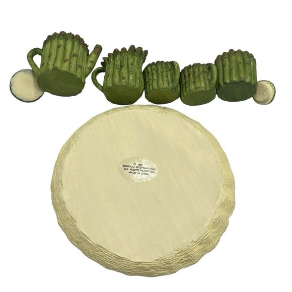 Vtg 90s Miniature Resin Asparagus Tea Set w/ Plate Mini Garden Cottage Dollhouse - Picture 7 of 12